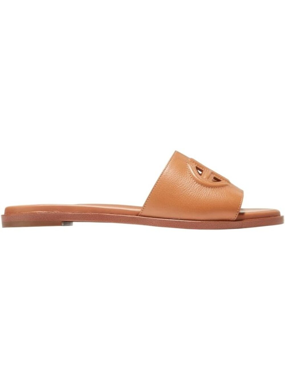 Women's Pecan Comfort Fit Open Toe Flynn Logo Slide Casual Flat Sandal Shoes